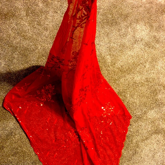 Embroidered Embellished Sequins  Paillettes Scarf Shawl 40,5 x40,5 Chic red mesh - Picture 3 of 12